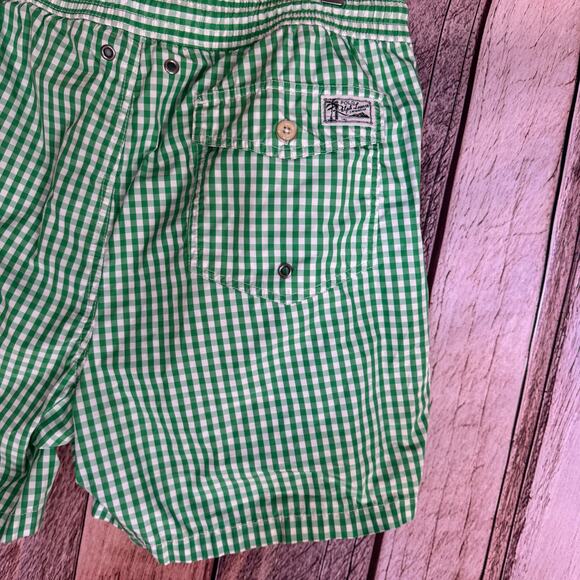 Polo Ralph Lauren Swim Trunks Green Gingham Mesh Lined Large Beach Vacation Pool - Picture 6 of 8